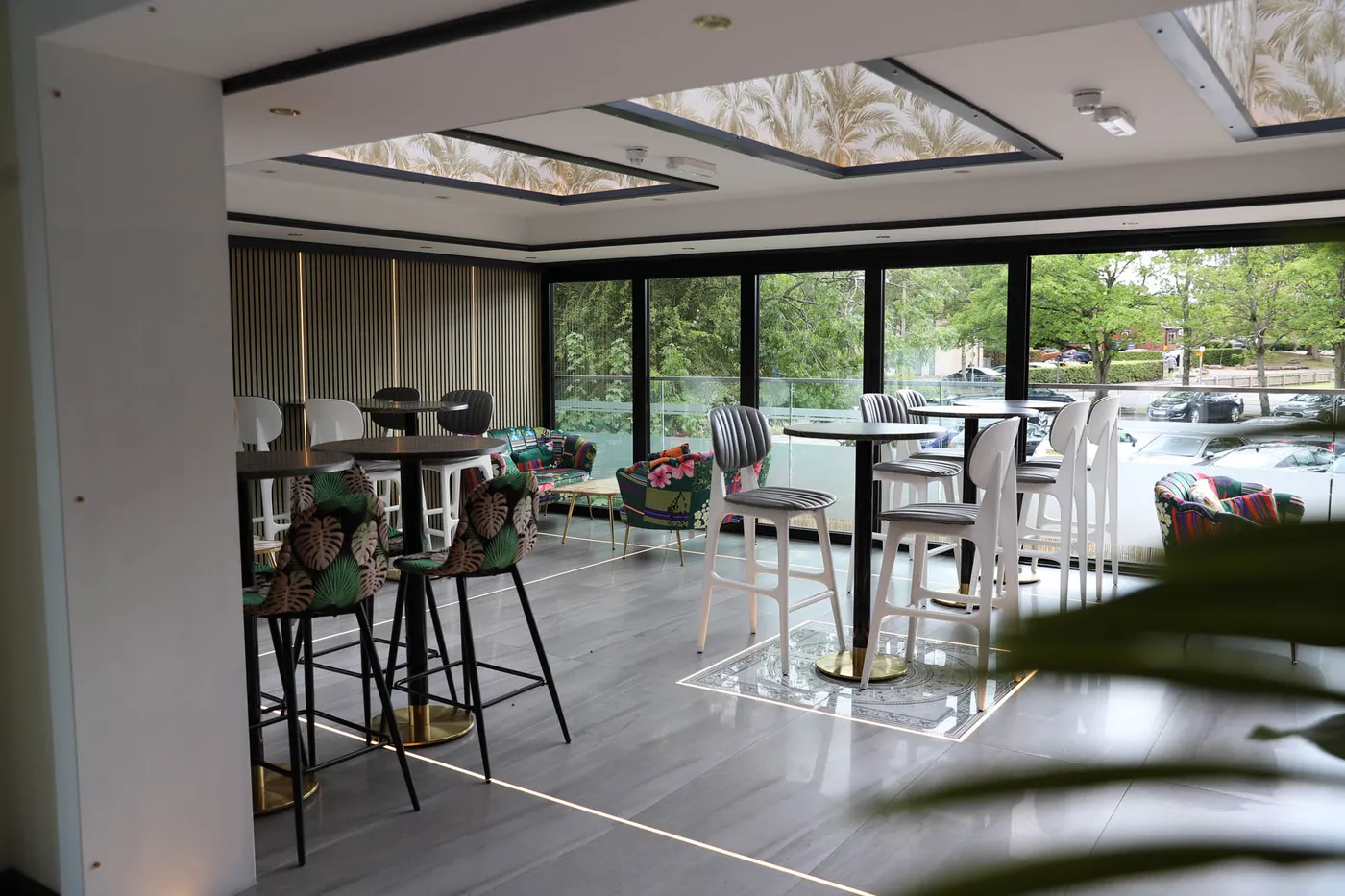The upstairs lounge set for a gathering