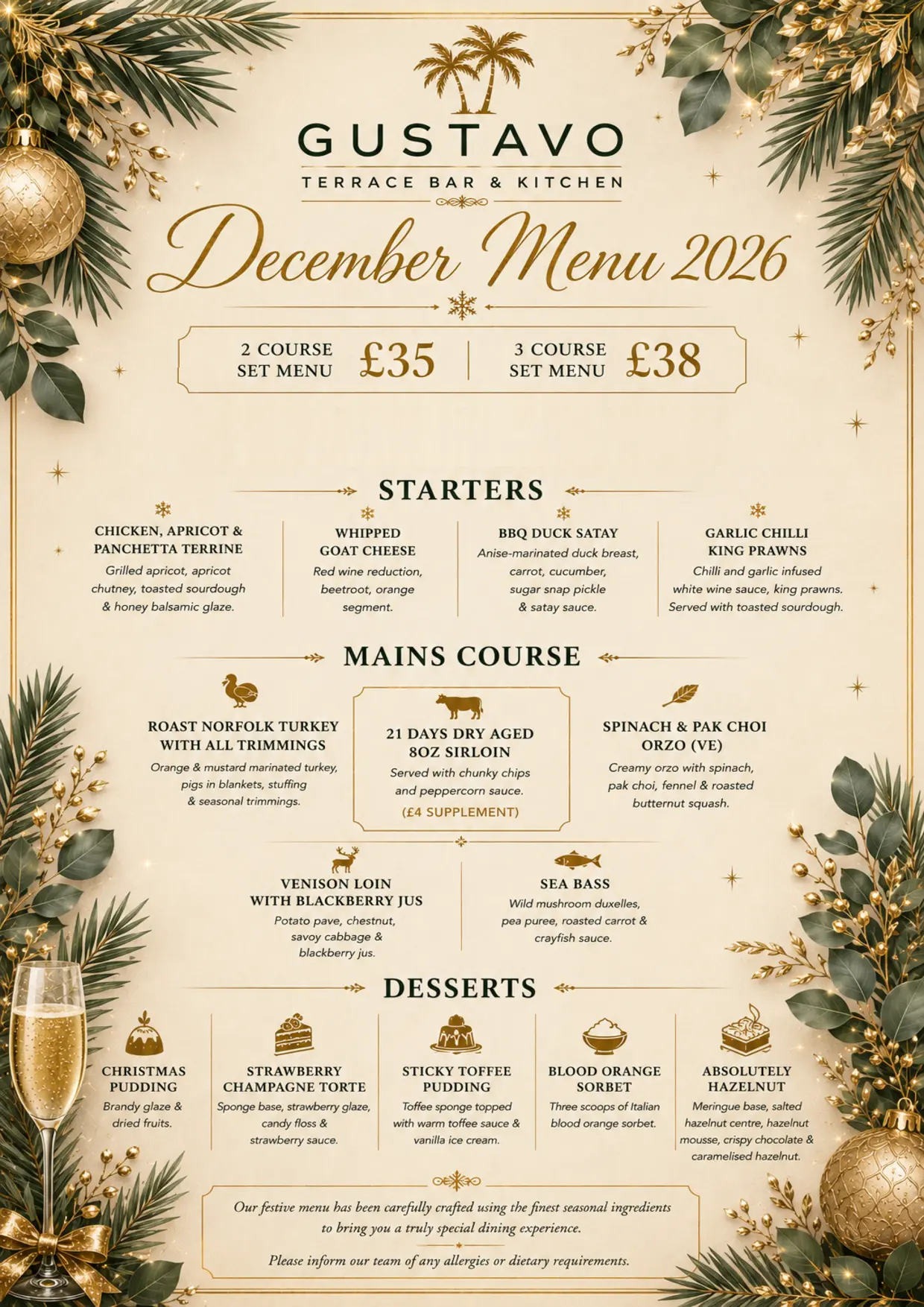 GUSTAVO December festive menu