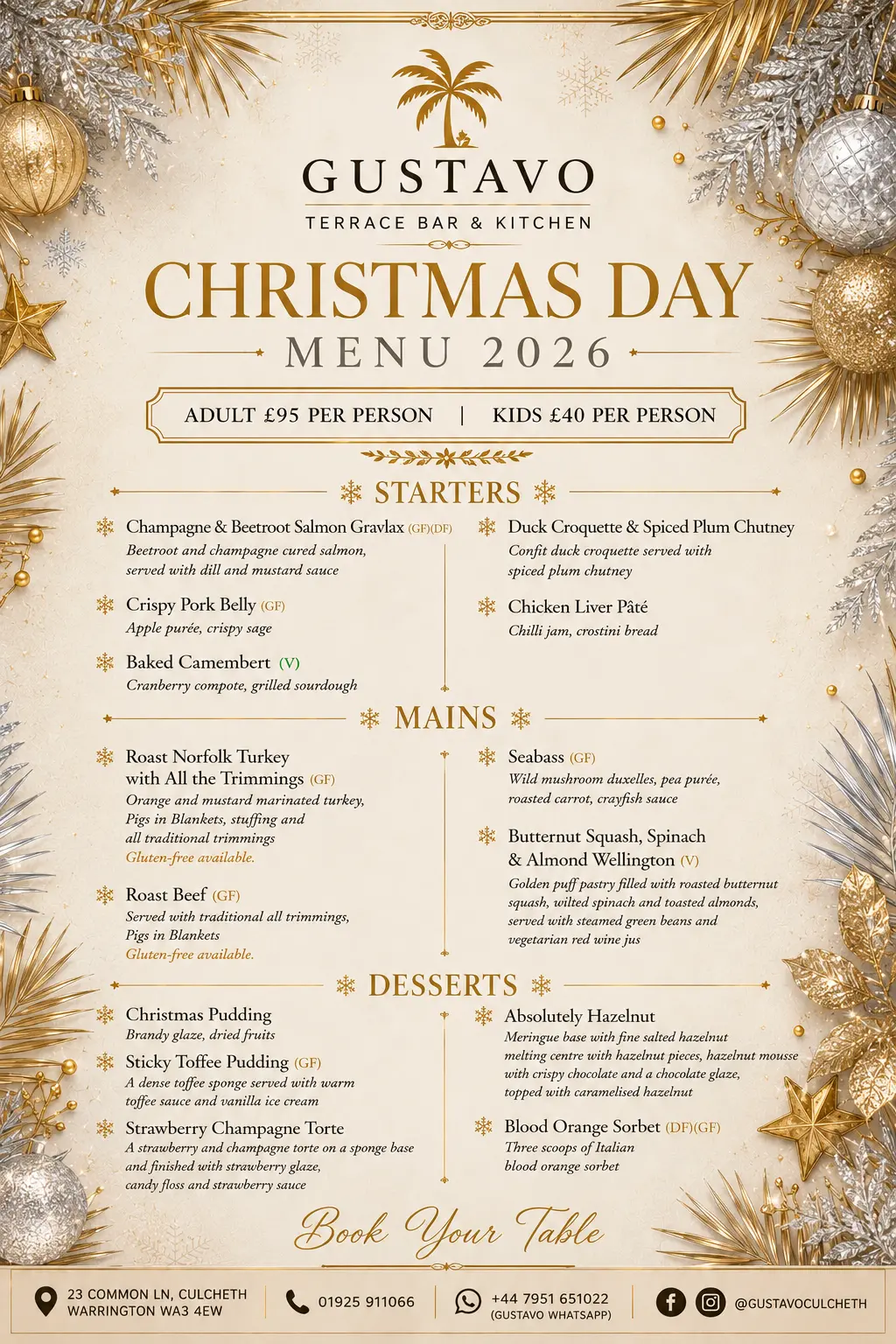 GUSTAVO Christmas Day menu 2026