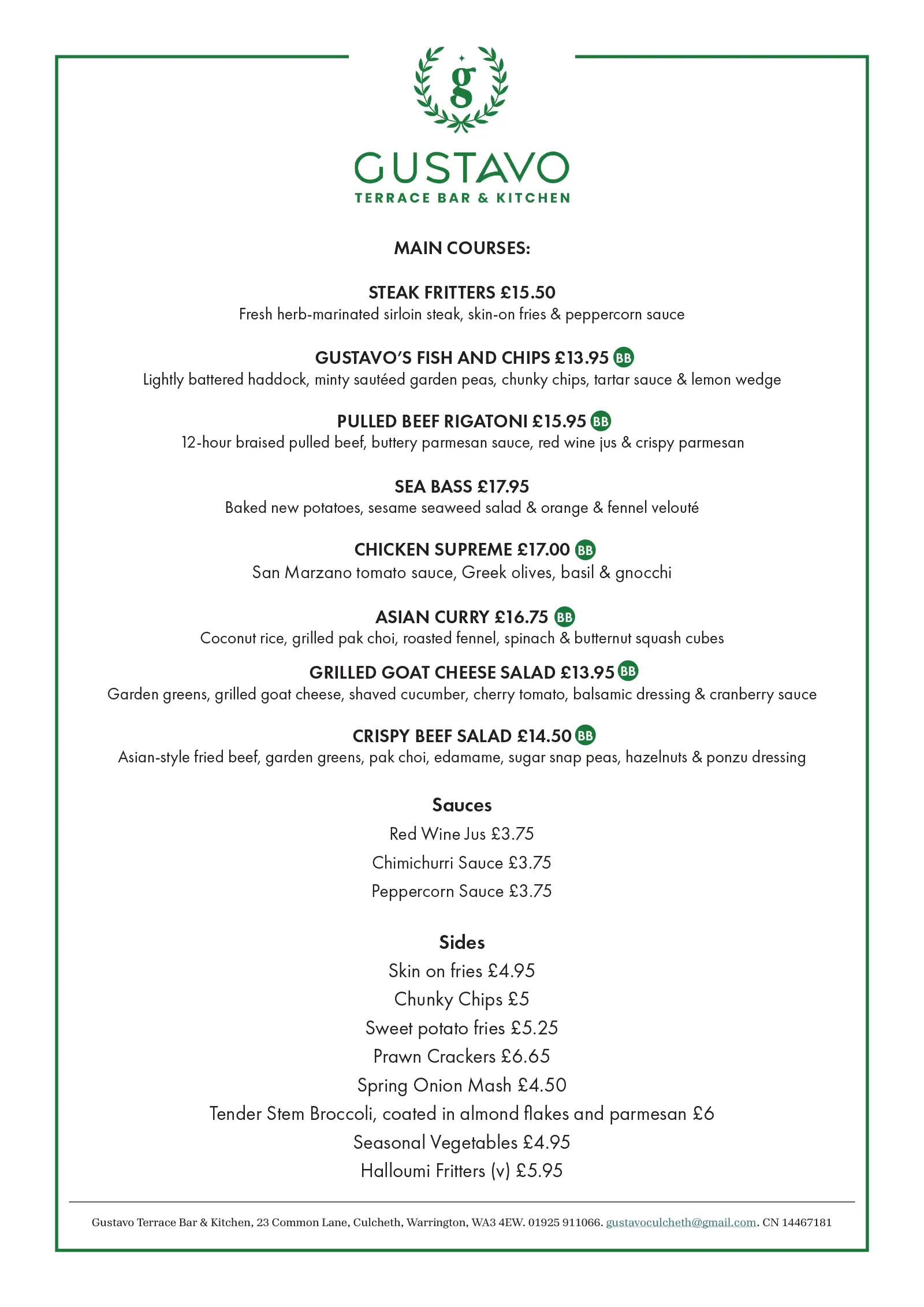 GUSTAVO lunch menu and bottomless brunch, page 2